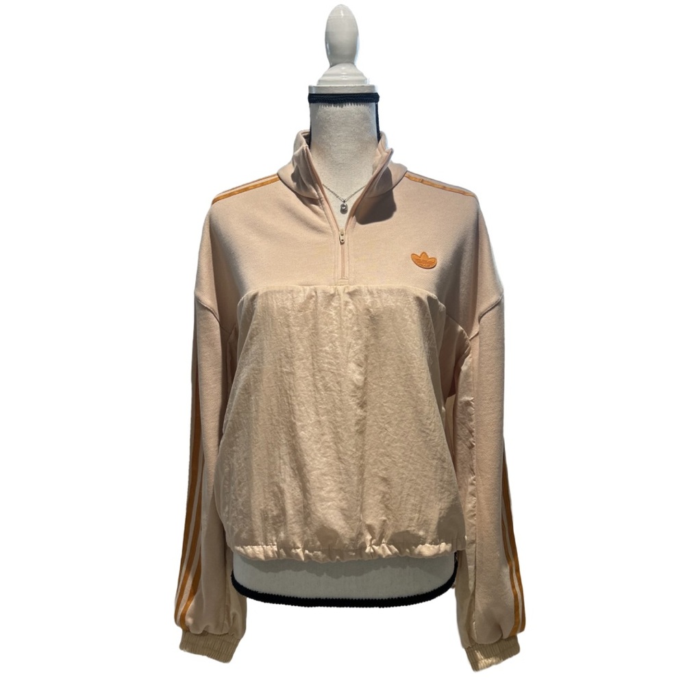 Adidas Originals Women’s Boxy Half Zip Halo Blush Striped Pullover Jacket Sz M